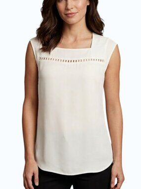 NWT The Limited XS Ivory Sleeveless Blouse Sheer Yoke Woven Detail Stretch Top